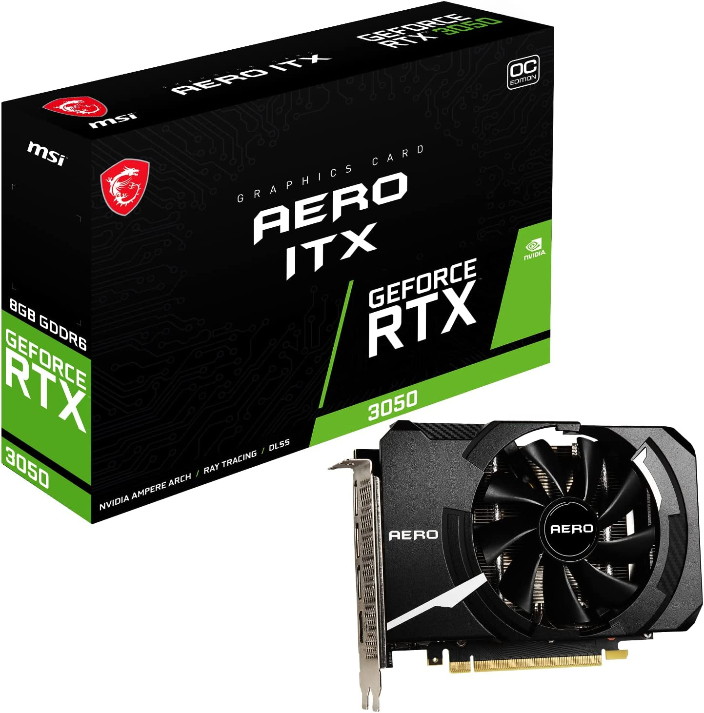 MSI RTX 3050 AERO ITX 8G OCV2     RTX 3050 8192Mb 128 GDDR6 1807/14000 DVIx1 HDMIx1 DPx1 HDCP Ret