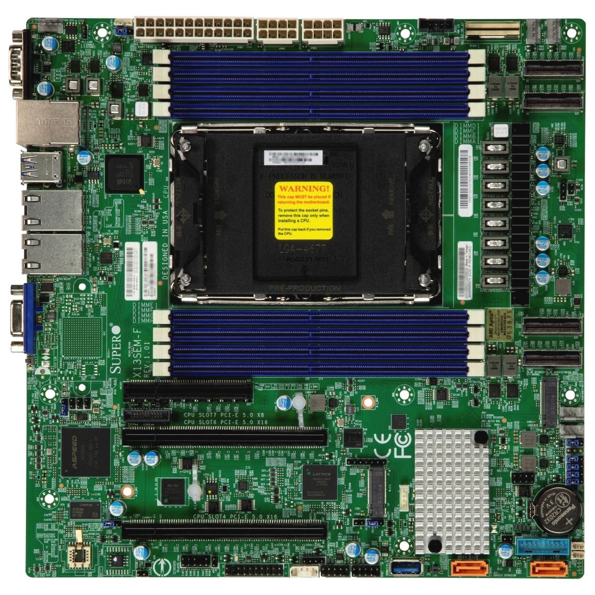 Supermicro MBD-X13SEM-F-B 1xLGA-4677, Intel Xeon SP gen 4, Intel C741, 8x DDR5 4800/4400/4000 MHz. 2x1Gbe Base-T i350+1xMgmt LAN, 10xSATA3, 2xSATA-DOM, 5xUSB 3.2,  2xPCI-Ex16+1xPCI-E x8+4xMCIO x8, 2xM