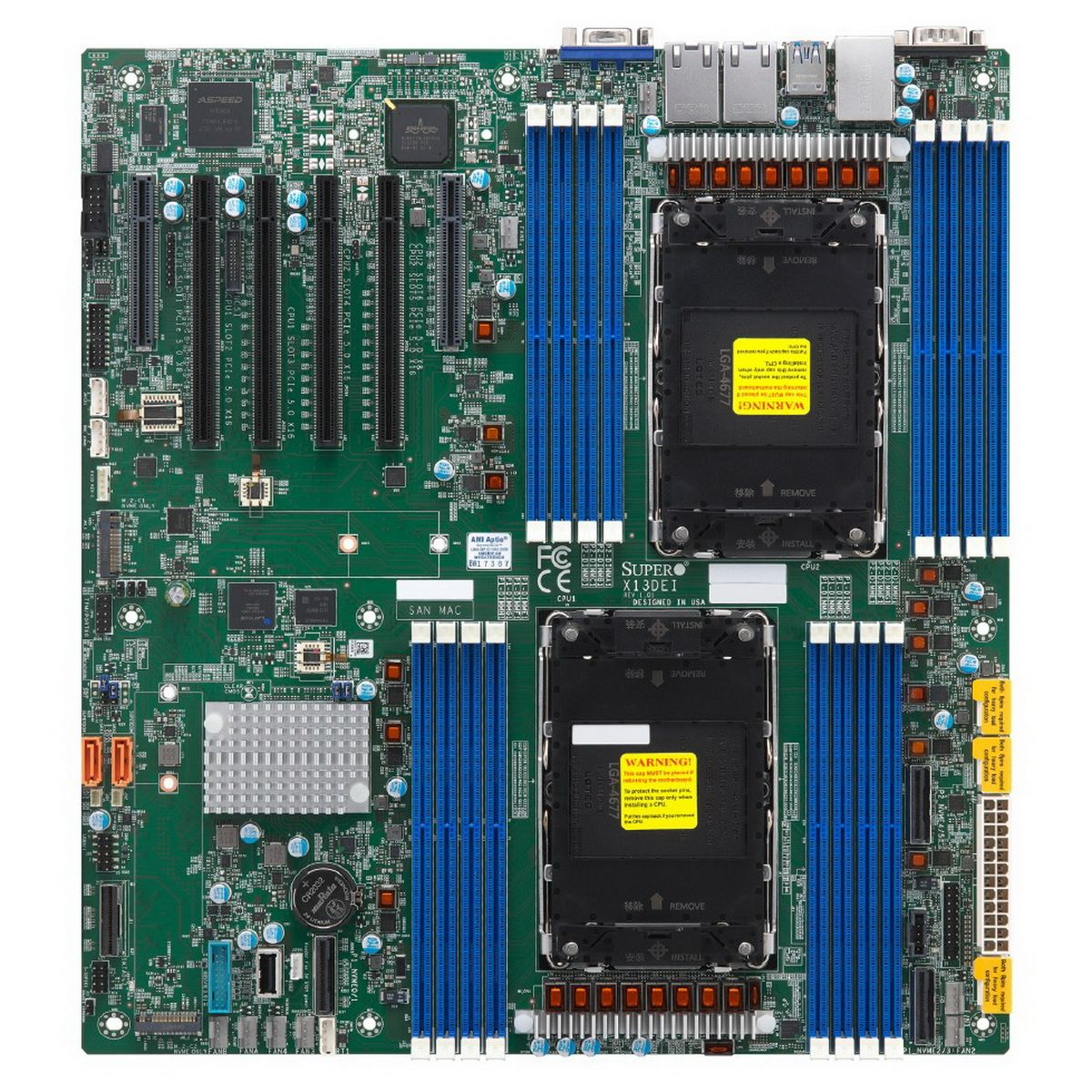Supermicro MBD-X13DEI-B 2xLGA-4677, Intel Xeon SP gen 4, Intel C741, 16x DDR5 4800/4400/4000 MHz. 2x1Gbe Base-T BCM5720+1xMgmt LAN, 10xSATA3, 2xSATA-DOM, 6xUSB3,  4xPCI-Ex16+2xPCI-E x8+3xMCIO x8, 2xM.