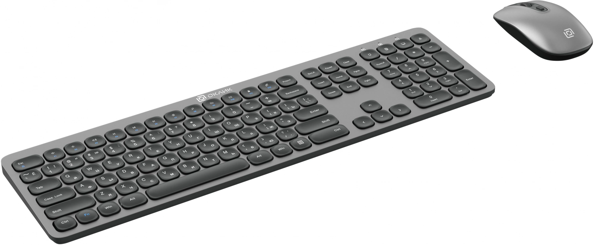 Клавиатура + мышь Oklick 300M клав:серый мышь:серый/черный USB беспроводная slim [1488402]