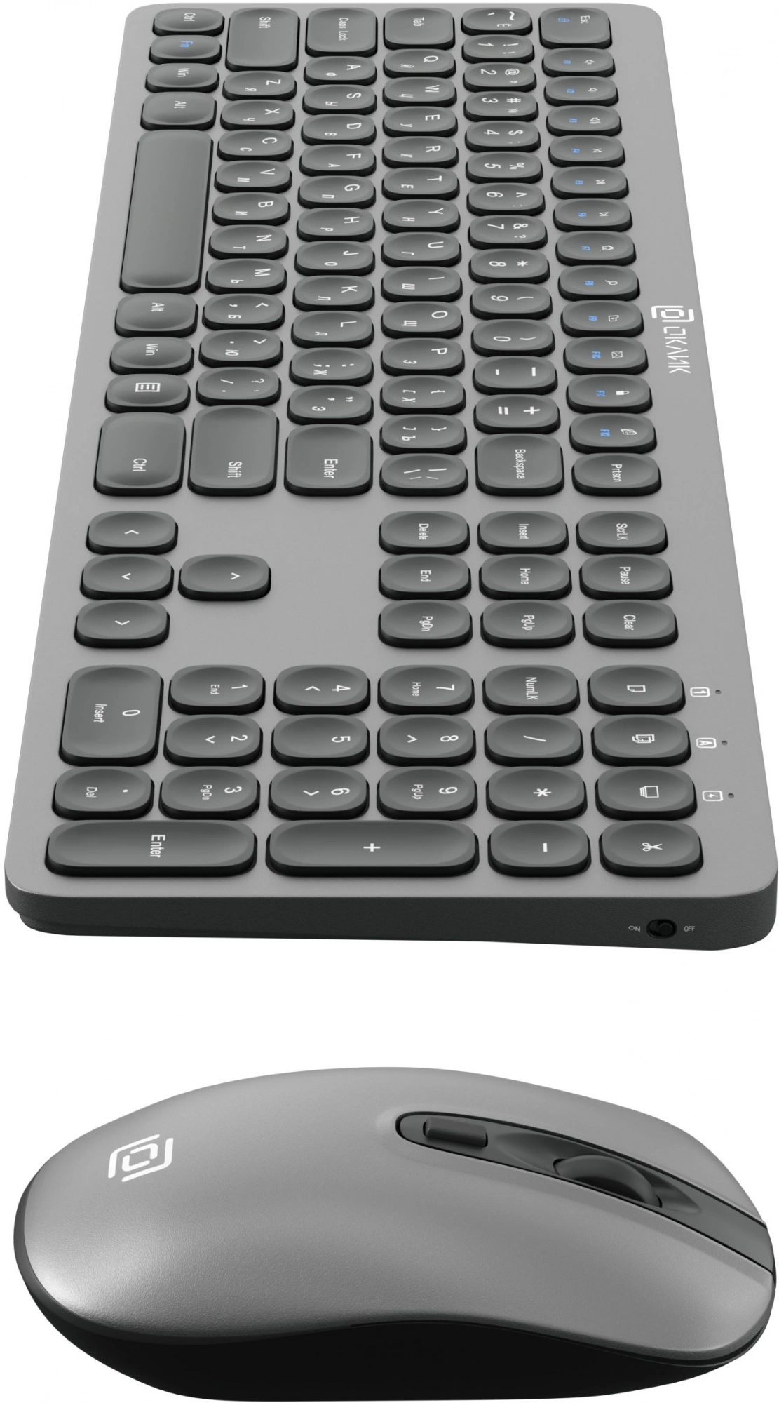 Клавиатура + мышь Oklick 300M клав:серый мышь:серый/черный USB беспроводная slim [1488402]