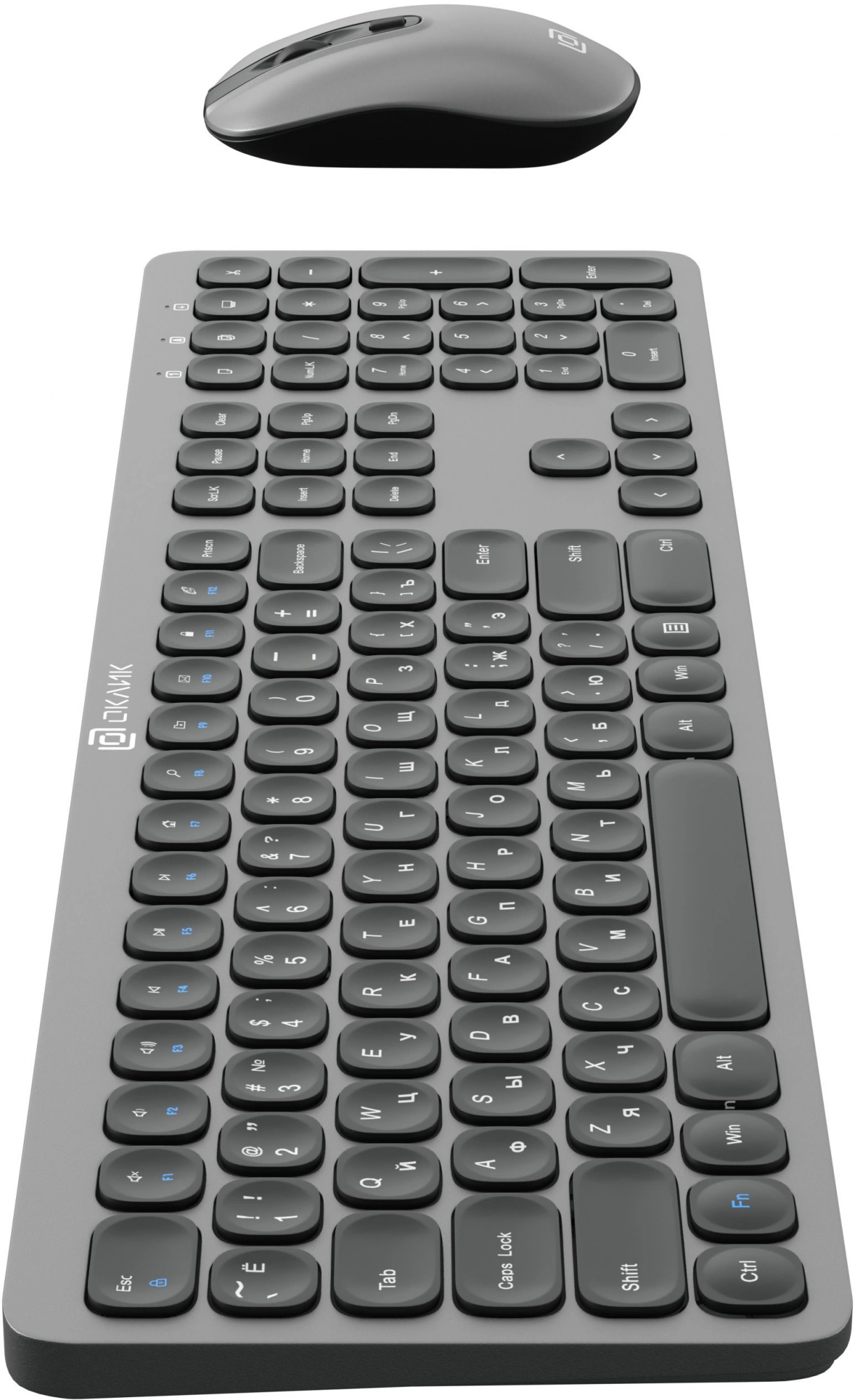 Клавиатура + мышь Oklick 300M клав:серый мышь:серый/черный USB беспроводная slim [1488402]