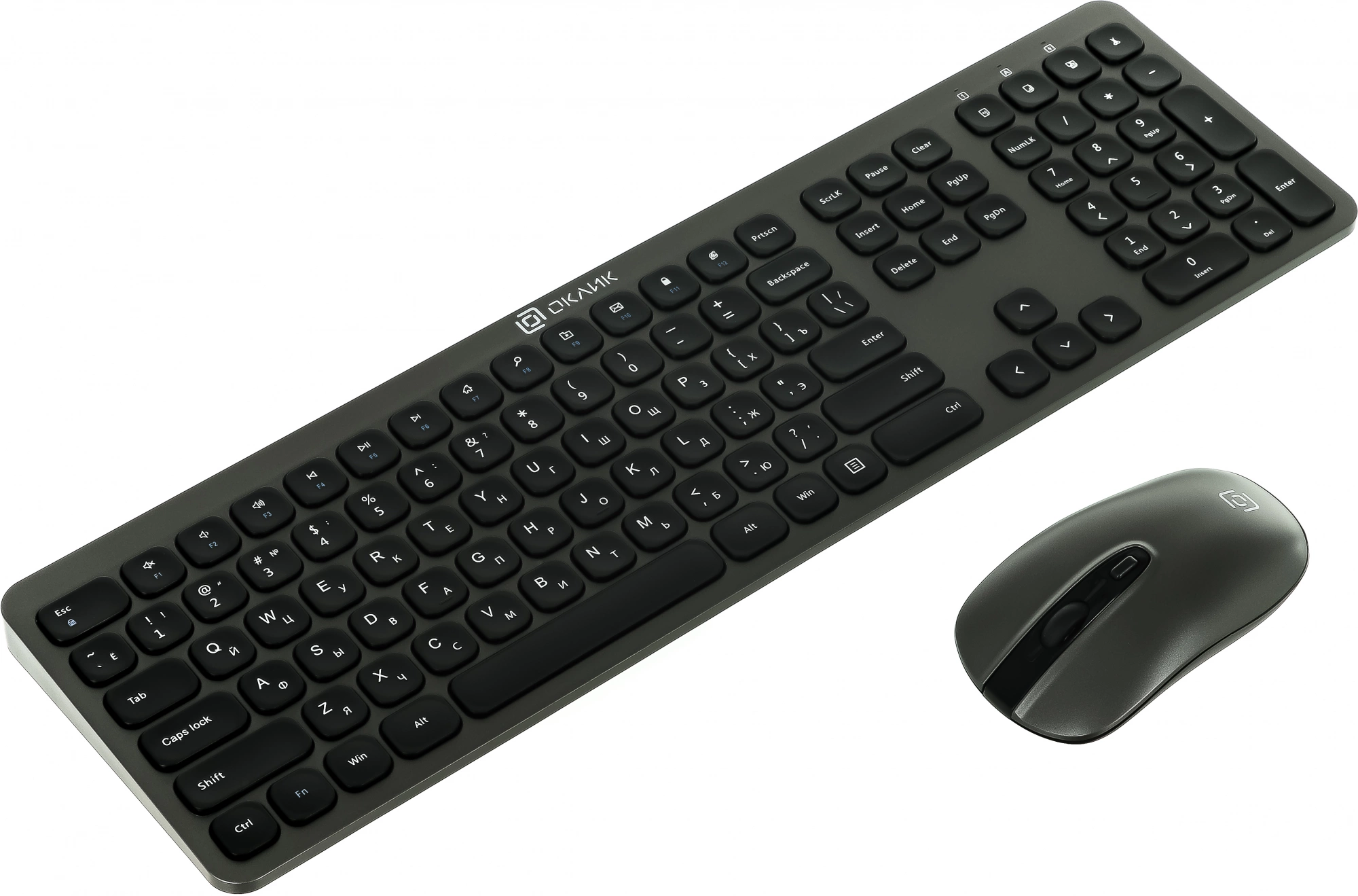 Клавиатура + мышь Oklick 300M клав:серый мышь:серый/черный USB беспроводная slim [1488402]