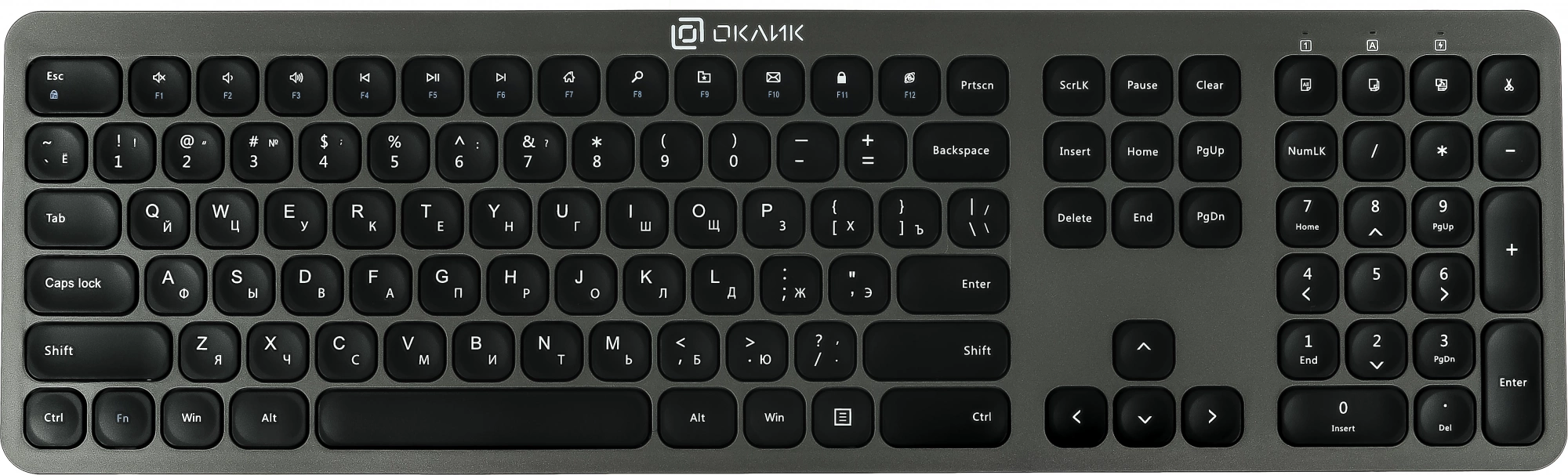 Клавиатура + мышь Oklick 300M клав:серый мышь:серый/черный USB беспроводная slim [1488402]