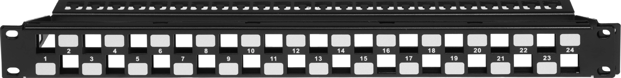 Hyperline PPBL3-19-24S-RM Модульная патч-панель 19&quot;, 24 порта, Flat Type, 1U, для модулей Keystone Jack, с задним кабельным организатором (без модулей)