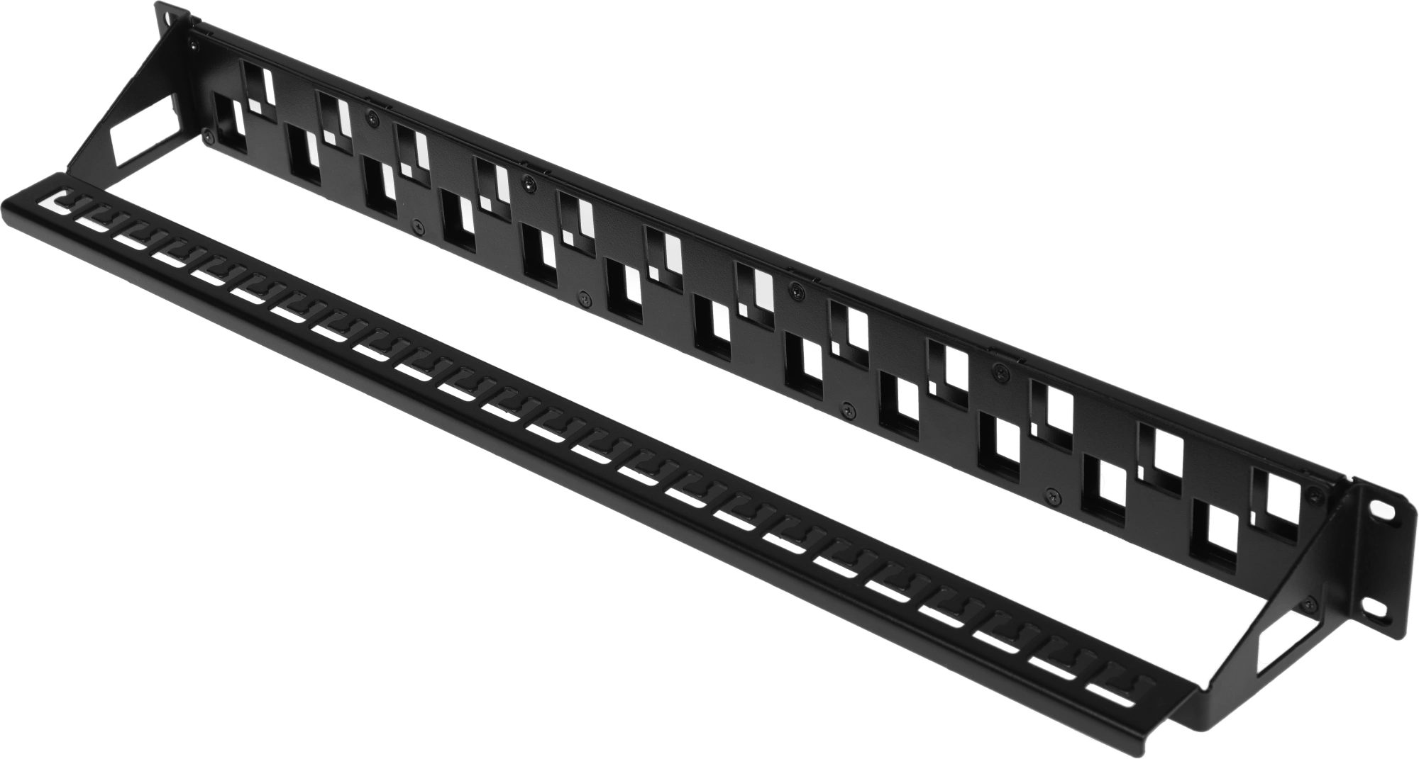 Hyperline PPBL3-19-24S-RM Модульная патч-панель 19&quot;, 24 порта, Flat Type, 1U, для модулей Keystone Jack, с задним кабельным организатором (без модулей)