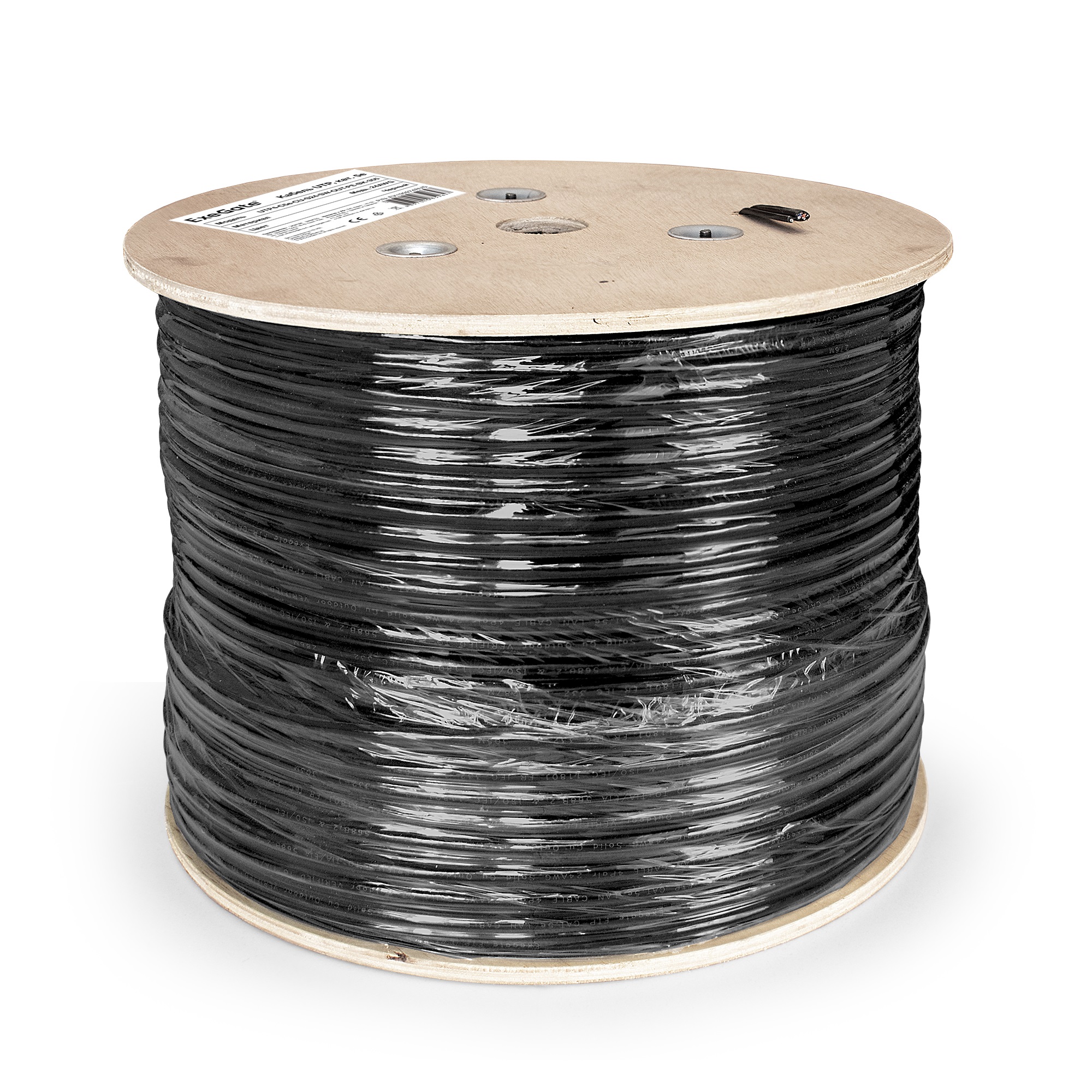 Exegate EX190974RUS Кабель UTP 4 пары кат.5e Exegate 100% медь, 24AWG, для внешней прокладки, с тросом, 305м, черный PE