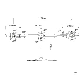 Cactus CS-VM-MP330S-AL серебристый Кронштейн для 3-х мониторов 15"-24" макс.8кг настольный наклон