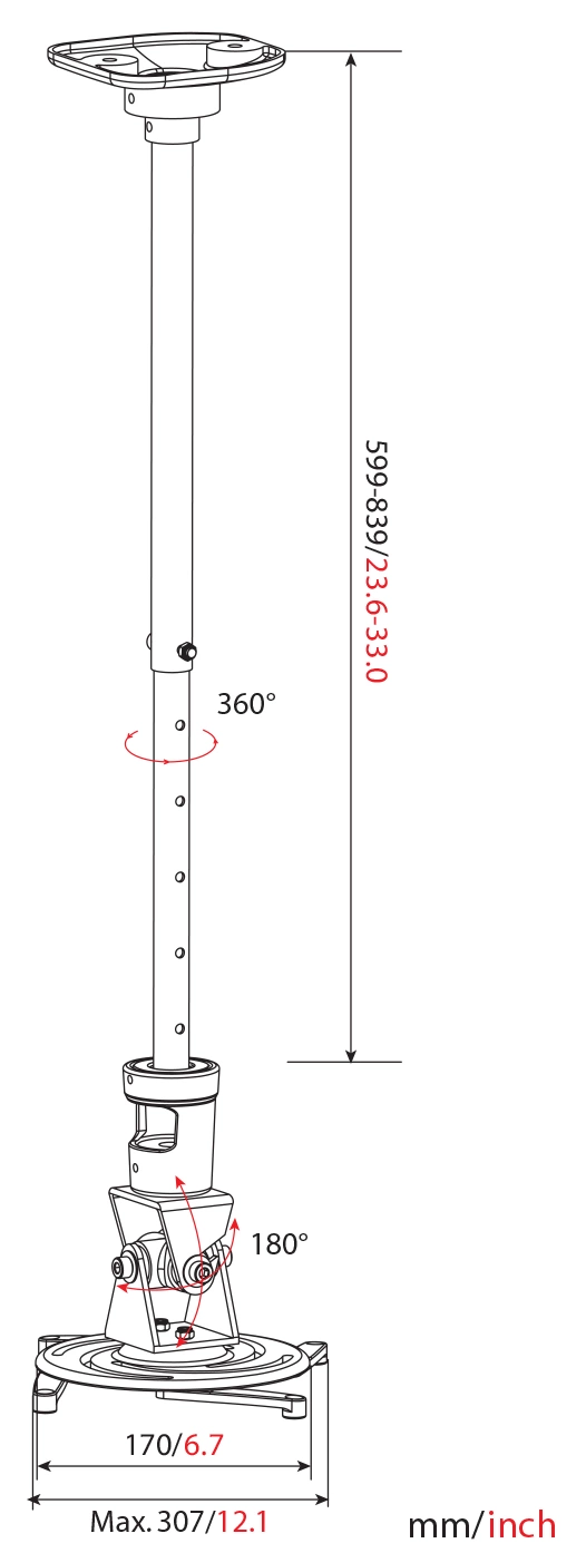 Cactus CS-VM-PR01L-BK черный Кронштейн для проектора макс.10кг настенный и потолочный поворот