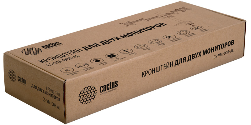 Cactus CS-VM-D08-AL серебристый  Кронштейн для 2-х мониторов 13"-27" макс.8кг настольный поворот и наклон