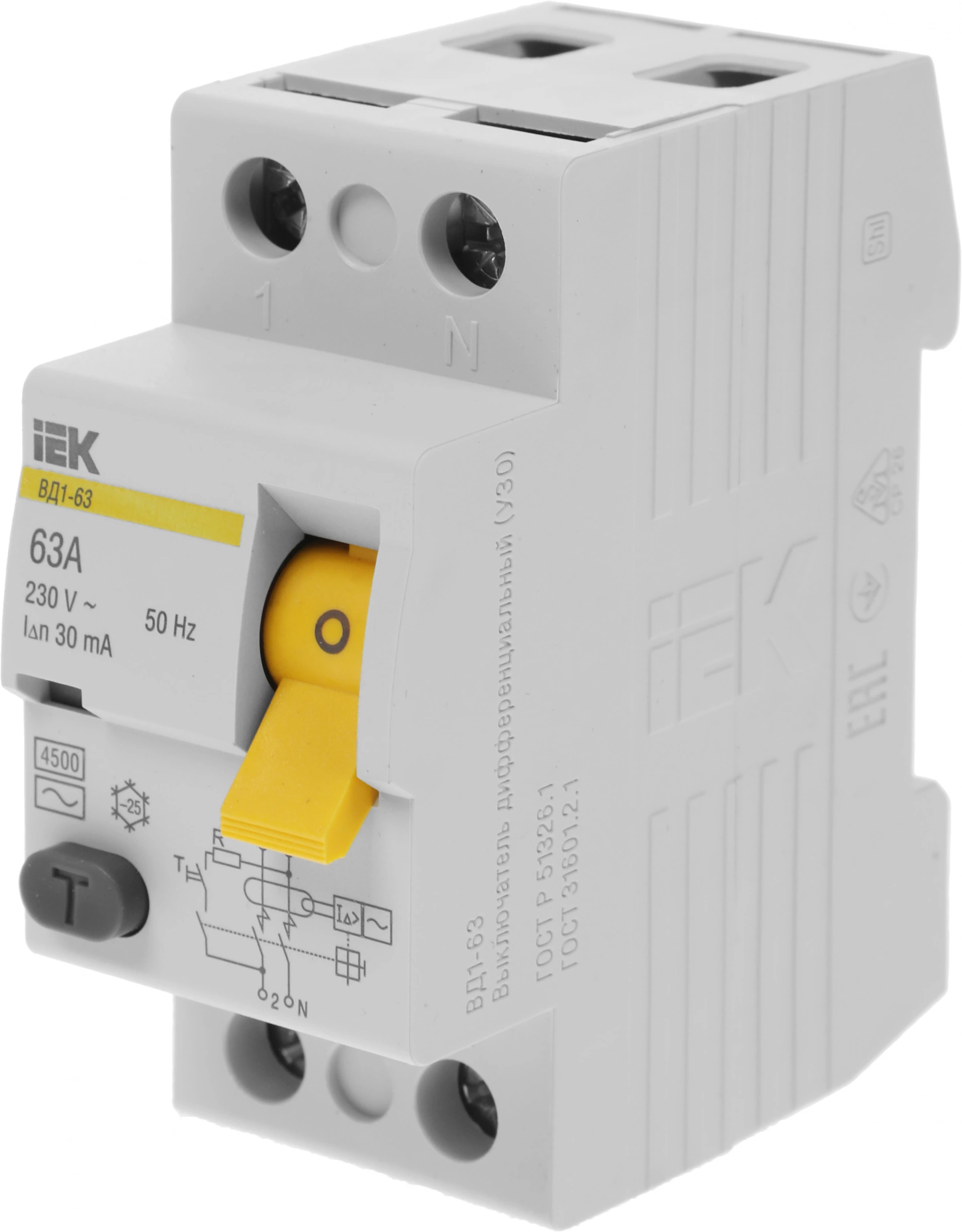 Iek MDV10-2-063-030 УЗО ВД1-63 2Р 63А 30мА ИЭК