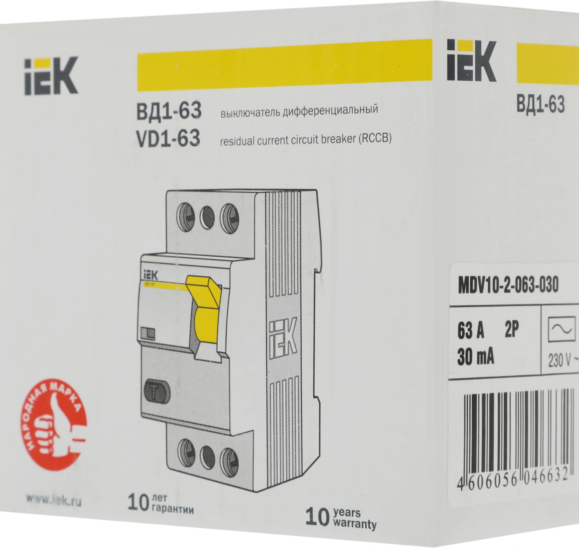 Iek MDV10-2-063-030 УЗО ВД1-63 2Р 63А 30мА ИЭК