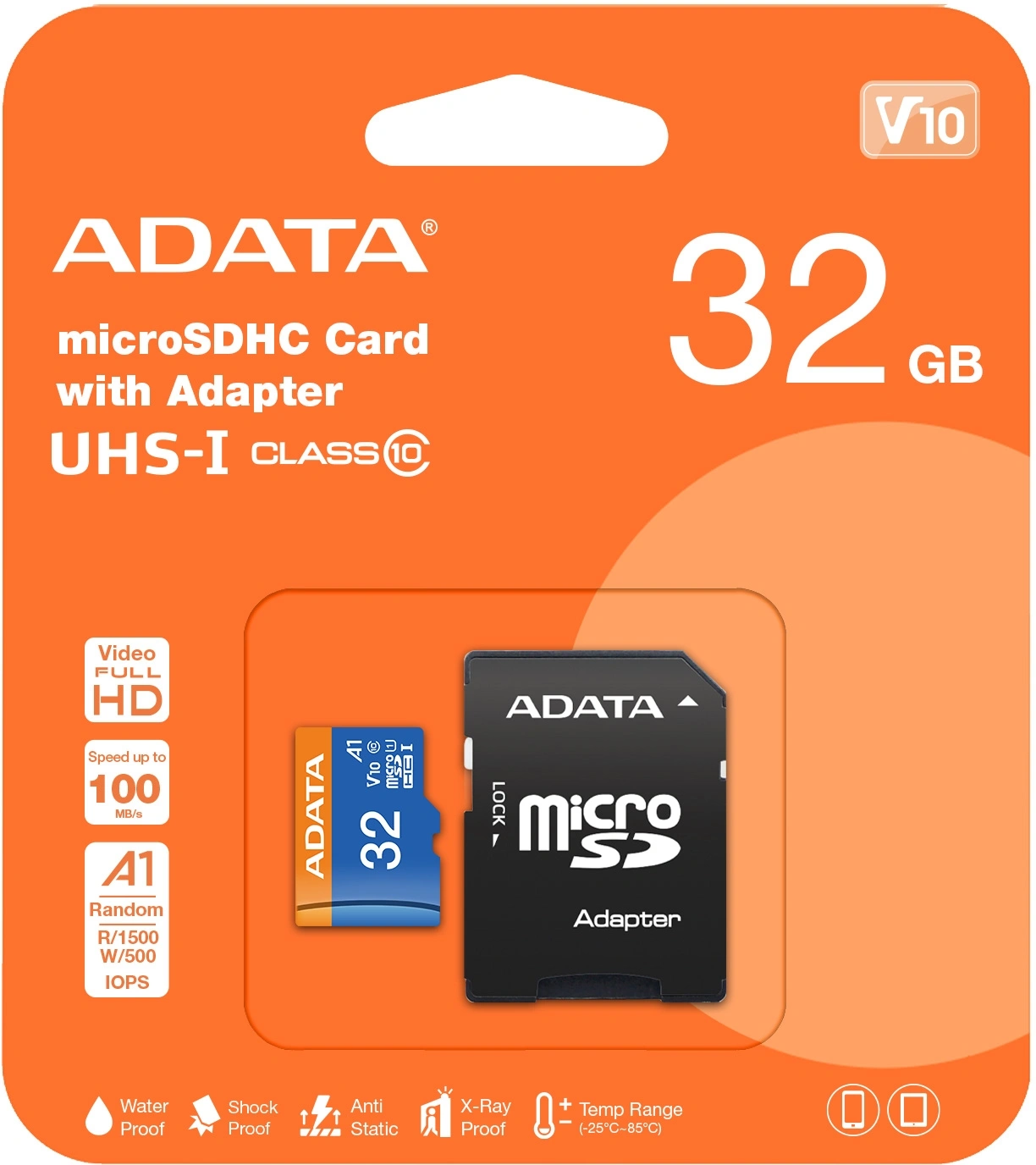 Micro SecureDigital 32Gb A-DATA AUSDH32GUICL10A1-RA1 {MicroSDHC Class 10 UHS-I, SD adapter}