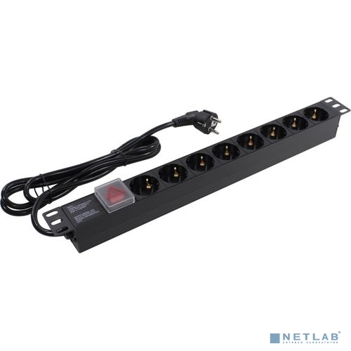 Exegate EX280842RUS Блок розеток ExeGate ServerPro PDU-19H803 Al-8S-EU2-SW, 19&quot;,1U,алюм, 8Schuko, евровилка, 2м