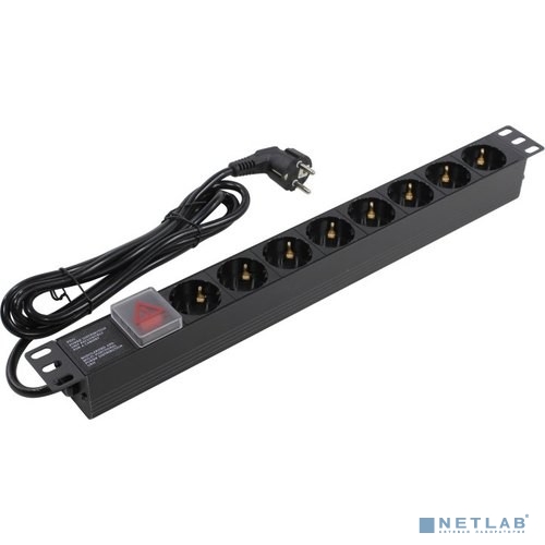 Exegate EX280843RUS Блок розеток ExeGate ServerPro PDU-19H804 Al-8S-EU2.5-SW, 19&quot;,1U,алюм, 8Schuko, евровилка, 2.5м