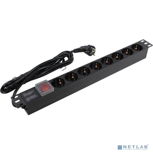 Exegate EX280844RUS Блок розеток ExeGate ServerPro PDU-19H805 Al-8S-EU3-SW, 19&quot;,1U,алюм, 8Schuko, евровилка, 3м