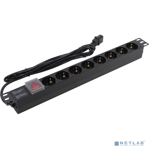 Exegate EX280845RUS Блок розеток ExeGate ServerPro PDU-19H806 Al-8S-C14-3-SW, 19&quot;, 1U, алюм, 8Schuko, кабель с C14 3м