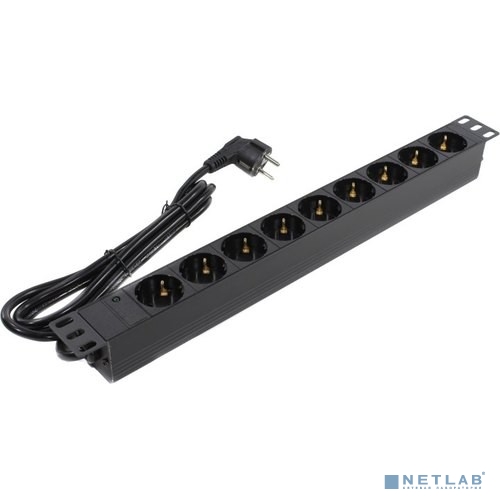 Exegate EX280849RUS Блок розеток ExeGate ServerPro PDU-19H903 Al-9S-EU2, 19&quot;,1U,алюм, 9Schuko, евровилка, 2м