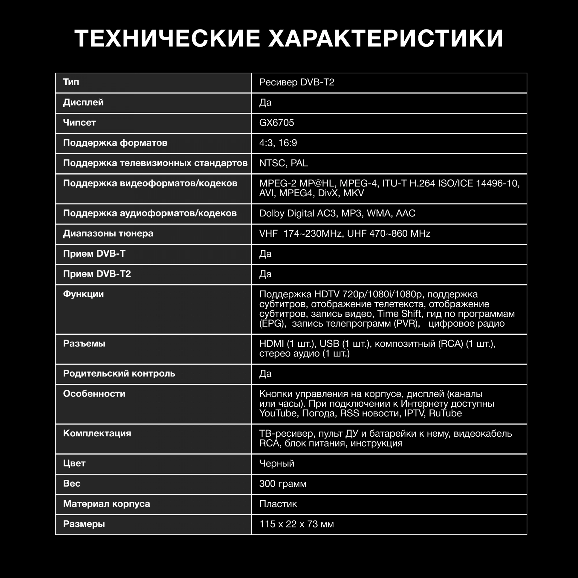 Ресивер DVB-T2 Hyundai H-DVB200 черный Ресивер DVB-T2 Hyundai H-DVB200 черный