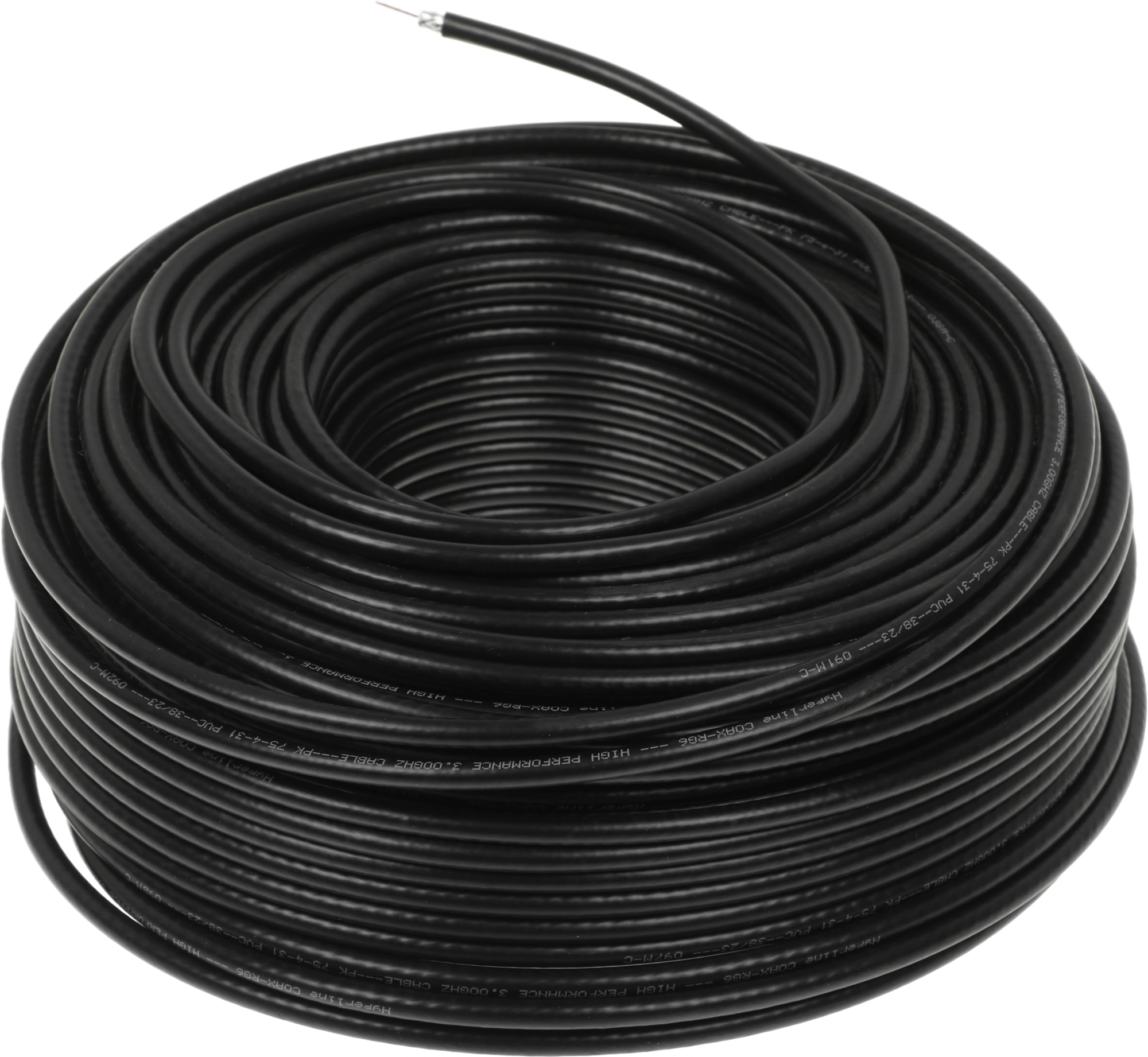 Hyperline COAX-RG6-100 кабель коаксиальный RG-6, 75 Ом (ТВ, SAT, CATV), жила - 18 AWG (1.02 mm, омедненная сталь), общий диаметр 6.9мм, PVC, черный (бухта 100 м)
