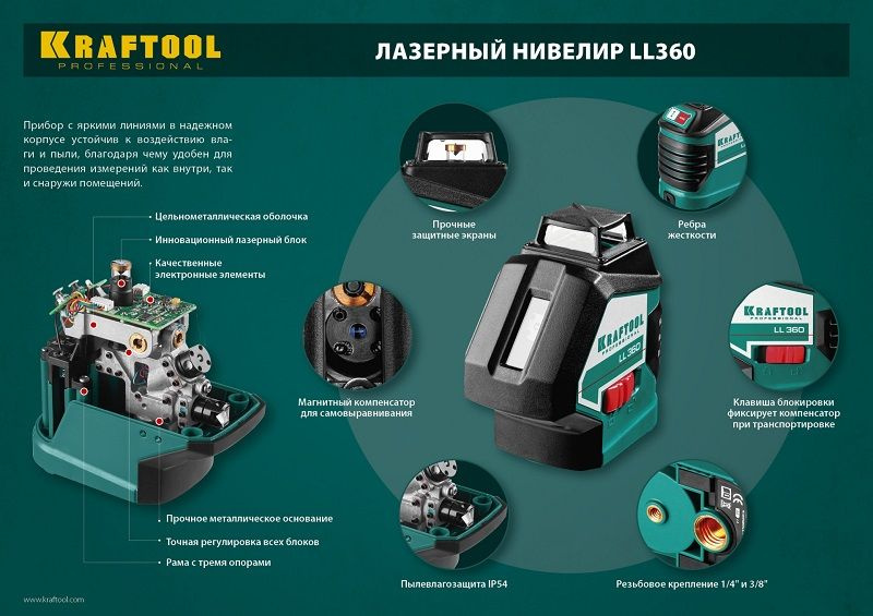 KRAFTOOL LL360 #2 нивелир лазерный, 2х360° , 20м/70м, IP54, точн. +/-0,2 мм/м, держатель, в коробке (34645-2) KRAFTOOL LL360 #2 нивелир лазерный, 2х360° , 20м/70м, IP54, точн. +/-0,2 мм/м, держатель, в коробке (34645-2)