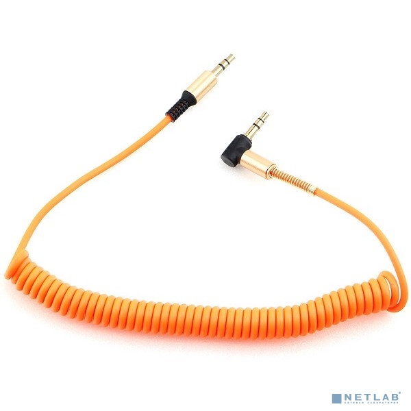 Кабель аудио (угловой) спиральный Cablexpert CCAB-02-35MMLC-1.8MO. 3.5 джек (M)/3.5 джек (M), оранжевый, 1.8м, блистер