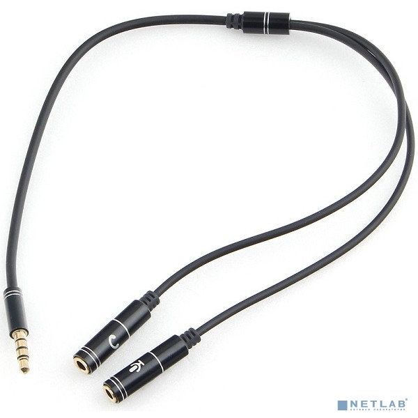 Кабель аудио Cablexpert CCAB-02-35MYHM-0.2MB. 3.5 джек 4pin(M)/2х 3.5 джек(F) наушники и микрофон, черный, 0.2м, блистер