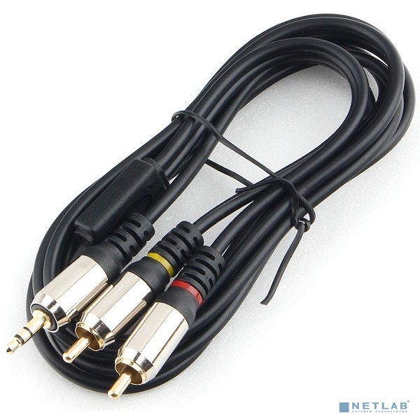Кабель аудио Cablexpert CCAB-02-35M2RM-1.5MB. 3.5 джек(M)/2х RCA (M), черный, 1.5м, блистер