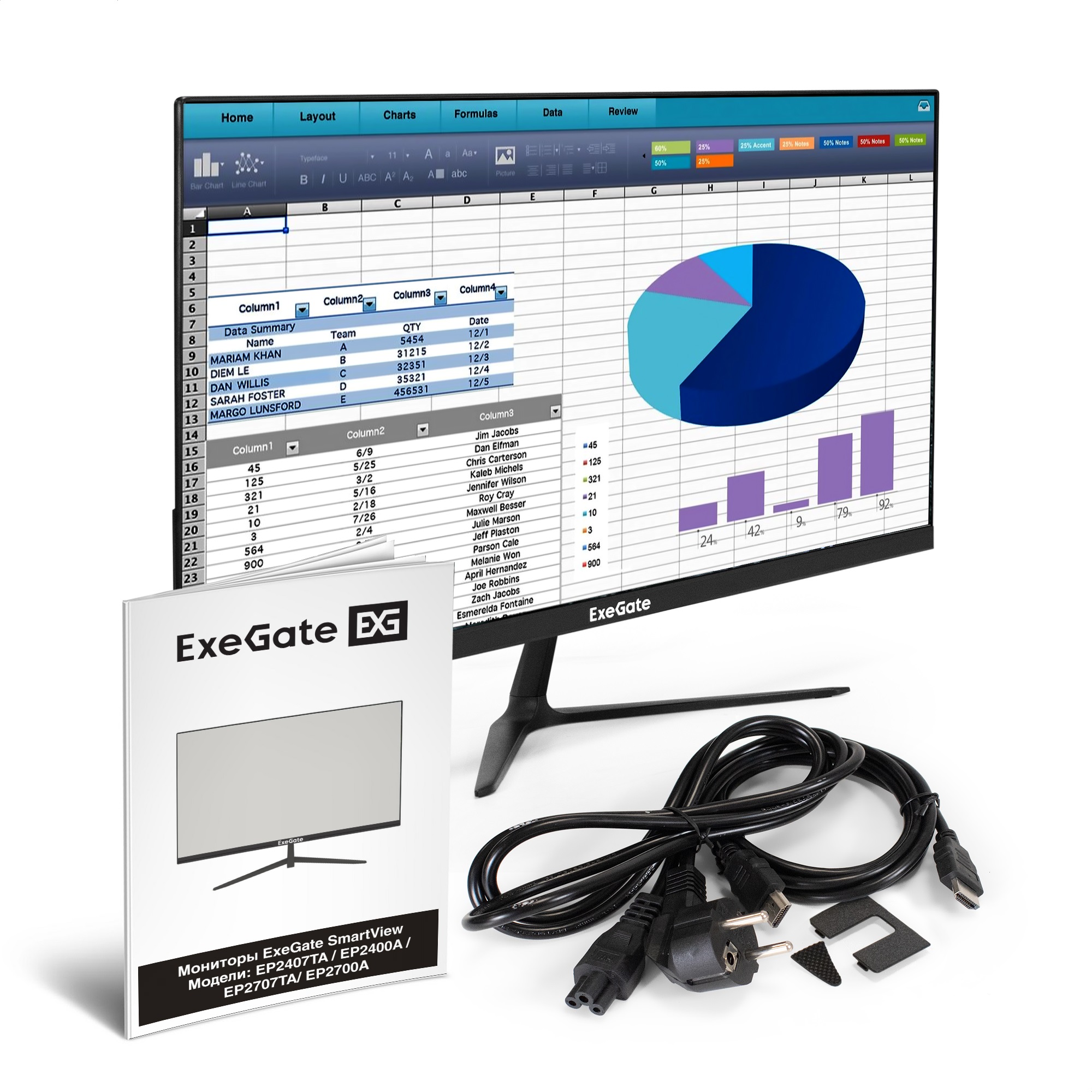 LCD ExeGate 23.8" EP2407TA SmartView черный {IPS 1920x1080 75Hz 5ms 16:9 250cd 1000:1 178/178 D-Sub HDMI1.4  DisplayPort AudioOut встроенный БП FreeSync VESA регулировка наклона} [EX295525RUS]