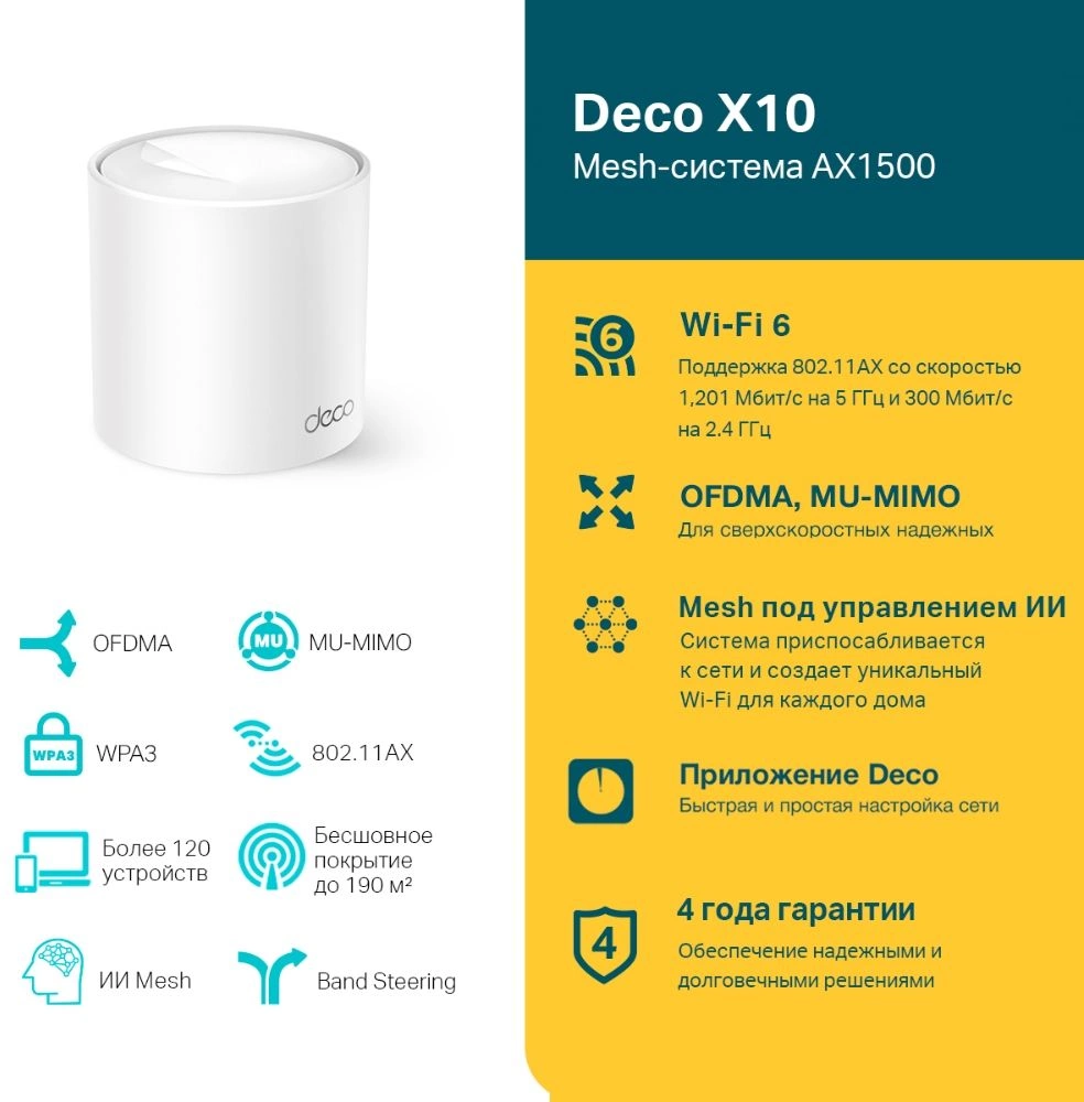 TP-Link Deco X10(1-pack) AX1500 Домашняя Mesh Wi-Fi система TP-Link Deco X10(1-pack) AX1500 Домашняя Mesh Wi-Fi система