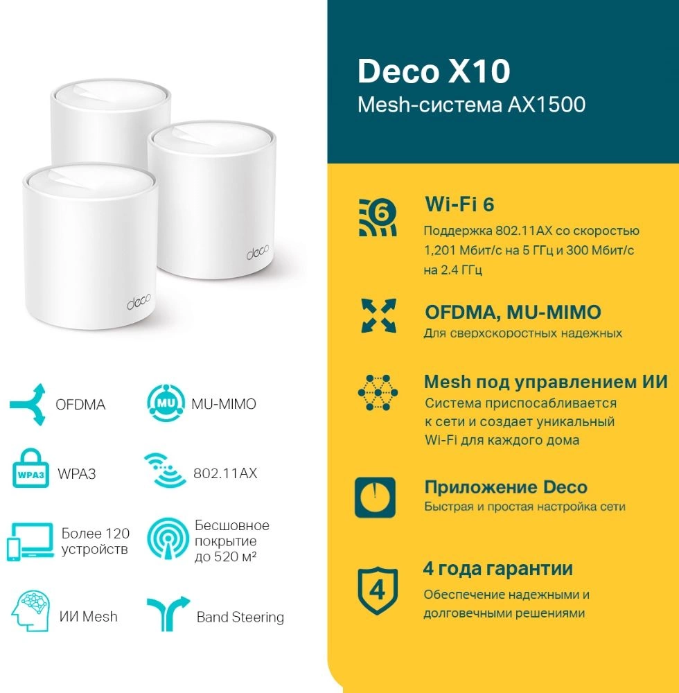 TP-Link Deco X10(3-pack) AX1500 Домашняя Mesh Wi-Fi система