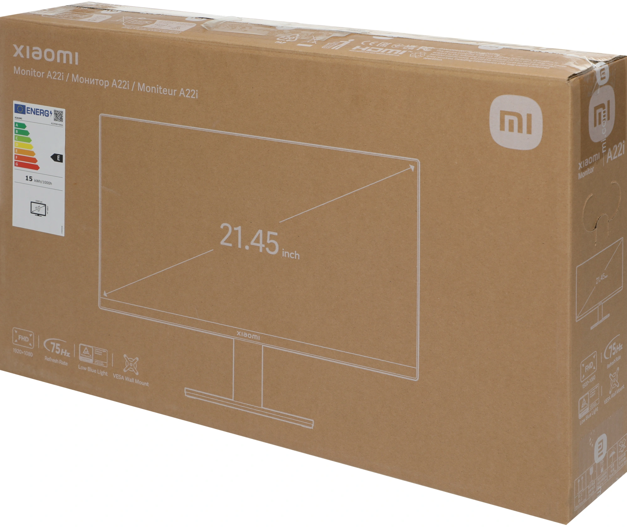 Xiaomi 21.5" A22i {VA 1920x1080 75Hz 6ms 178/178 250cd 3000:1 8bit D-Sub HDMI1.4 VESA}[ELA5230EU]