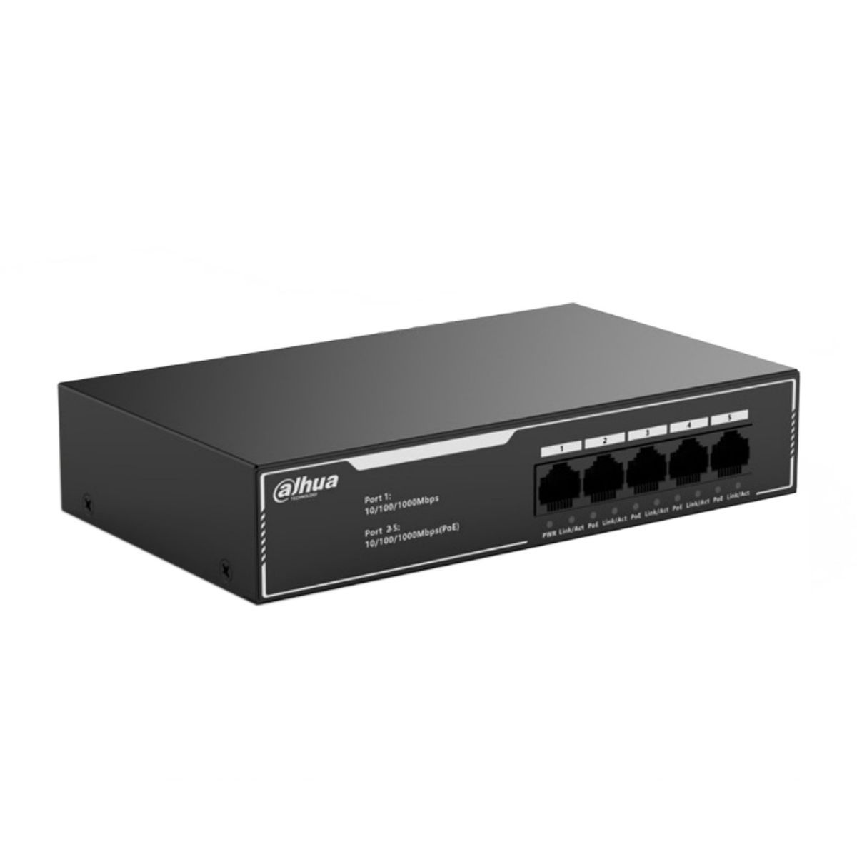 DAHUA DH-SG1005LP 5-портовый гигабитный неуправляемый коммутатор c PoE, 4xRJ45 1Gb PoE, 1xRJ45 1Gb uplink, суммарно 36Вт, коммутация 10 Гбит/с, MAC-таблица 2K, металл DAHUA DH-SG1005LP 5-портовый гигабитный неуправляемый коммутатор c PoE, 4xRJ45 1Gb PoE, 1xRJ45 1Gb uplink, суммарно 36Вт, коммутация 10 Гбит/с, MAC-таблица 2K, металл