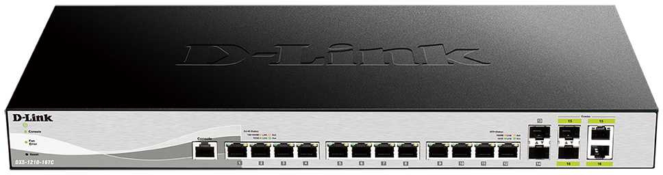 D-Link DXS-1210-16TC/B1A PROJ Управляемый L2+ коммутатор с 12 портами 10GBase-T, 2 портами 10GBase-X SFP+ и 2 комбо-портами 10GBase-T/SFP+