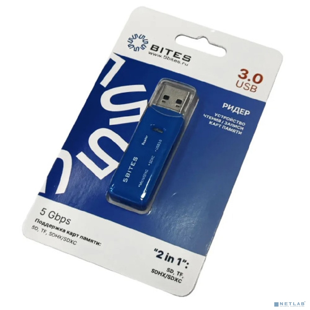 5bites Устройство ч/з карт памяти RE3-200BL USB3.0 Card reader / SD / TF / USB PLUG / BLUE