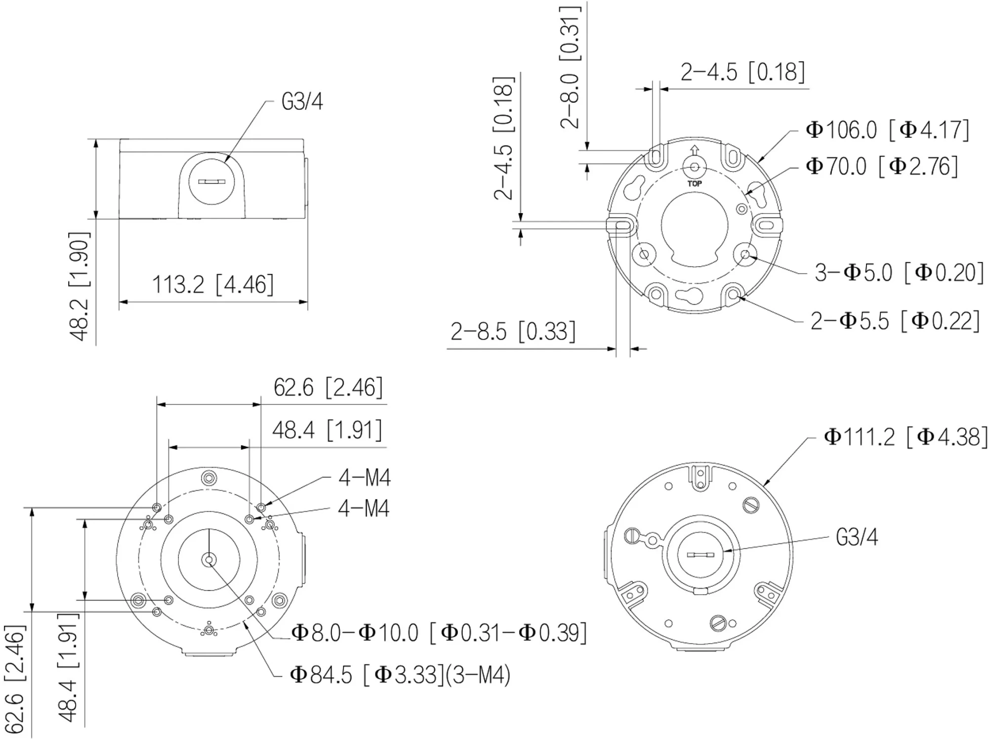 DAHUA DH-PFA3310R Монтажная коробка для видеокамер, алюминий, 111,2 мм x 48,2 мм, IP66
