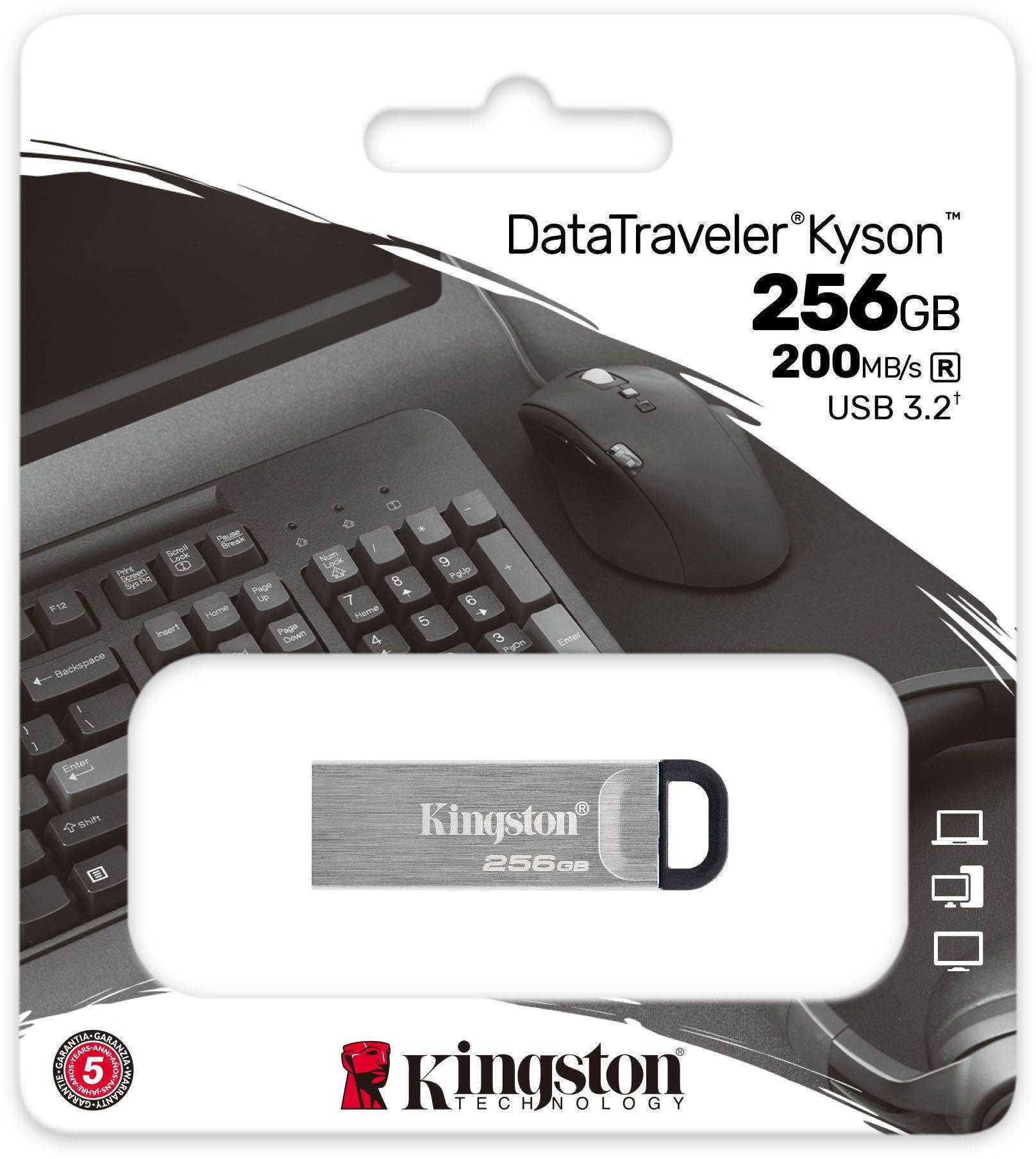 Kingston USB Drive 256Gb DataTraveler Kyson DTKN/256GB USB3.1 серебристый/черный
