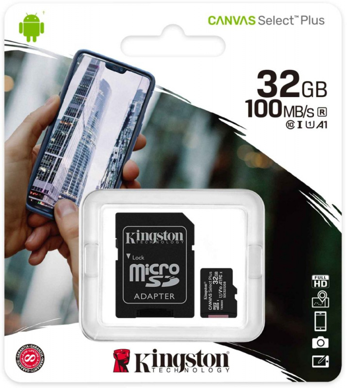 Micro SecureDigital 32Gb Kingston SDCS2/32GB {MicroSDHC Class 10 UHS-I, SD adapter}