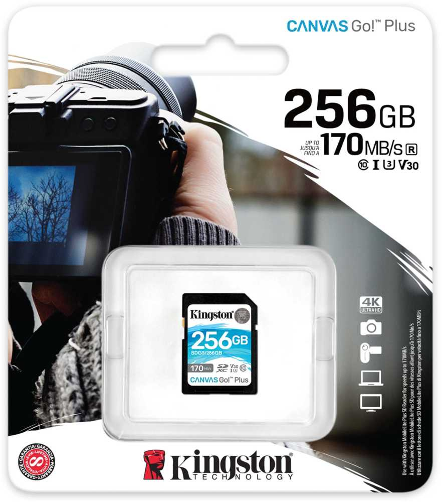 SecureDigital 256Gb Kingston Canvas Go Plus SDXC UHS-I U3 V30 (170/90 Mb/s) SDG3/256GB