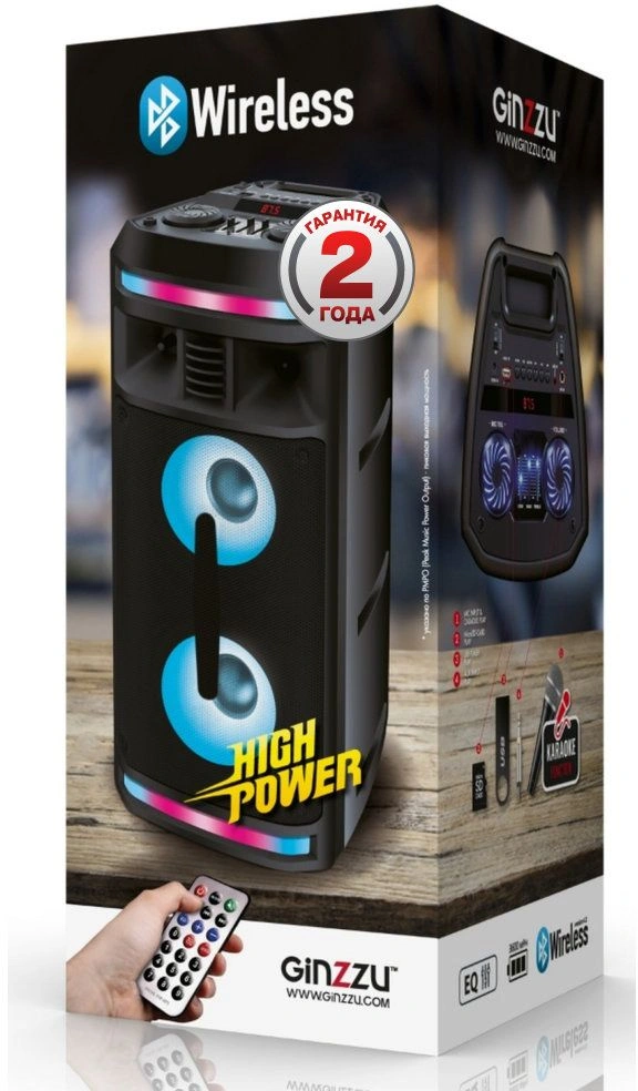 Ginzzu GM-208, Акустическая система, Midi RGB/BT/USB/TF/FM/ДУ