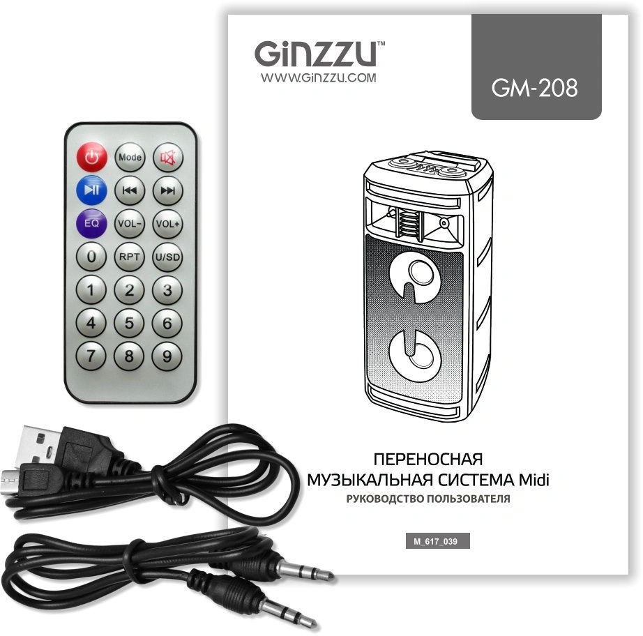 Ginzzu GM-208, Акустическая система, Midi RGB/BT/USB/TF/FM/ДУ