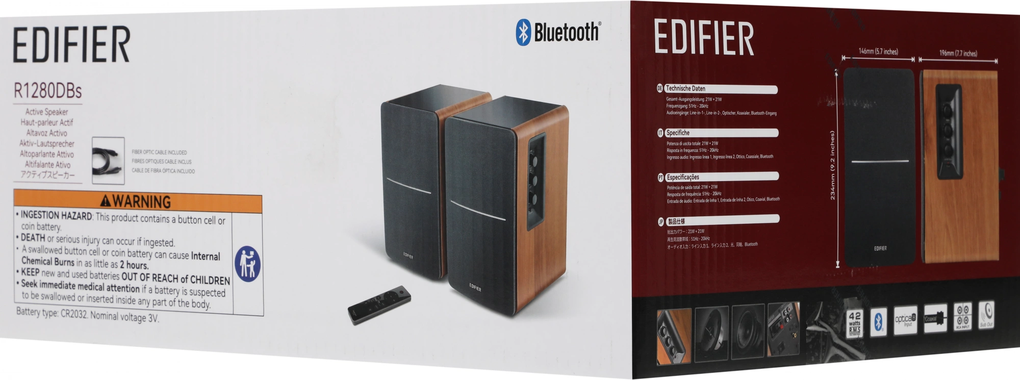 Edifier R1280DBs Brown {42W RMS, 51-20000Гц, дерево, пульт ДУ, Bluetooth 5.0}