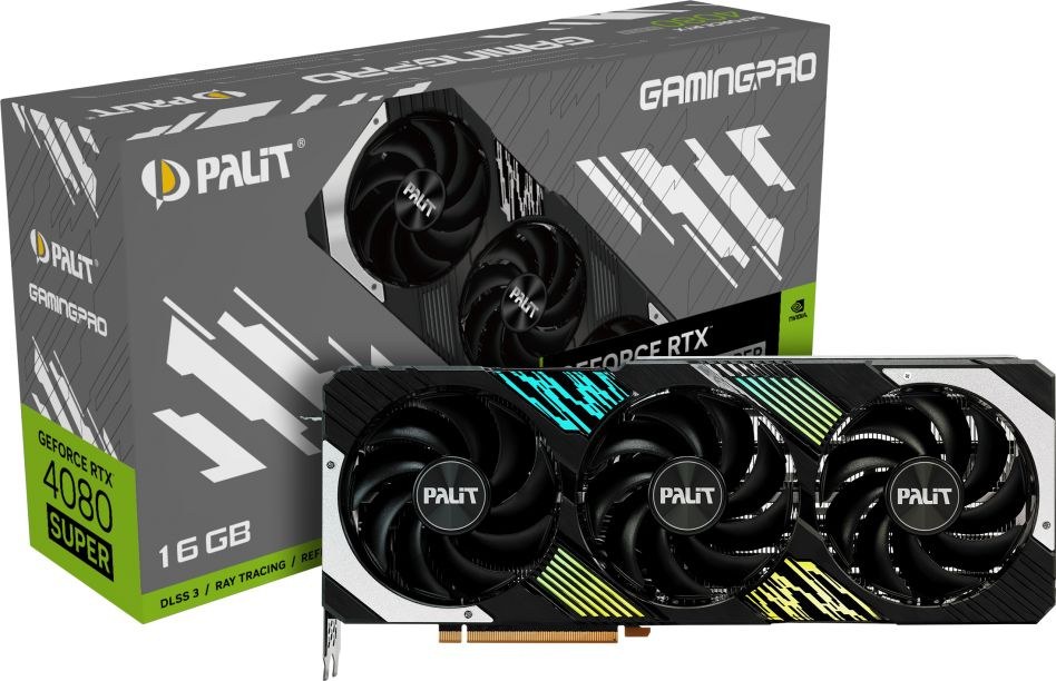 Видеокарта, PALIT RTX4080 SUPER GAMINGPRO 16GB (4710562244205), (NED408S019T2-1032A), GDDR6X, 256bit, 3-DP, HDMI, мм, Цветная коробка