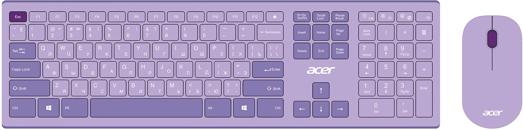 Acer OCC205 [ZL.ACCEE.00D] Комплект (клавиатура+мышь) клав:фиолетовый мышь:фиолетовый USB беспроводная slim