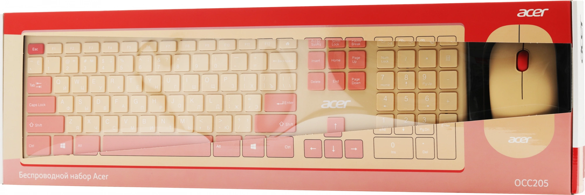 Acer OCC205 [ZL.ACCEE.00F] Комплект (клавиатура+мышь) розовый/бежевый/USB/slim беспроводной