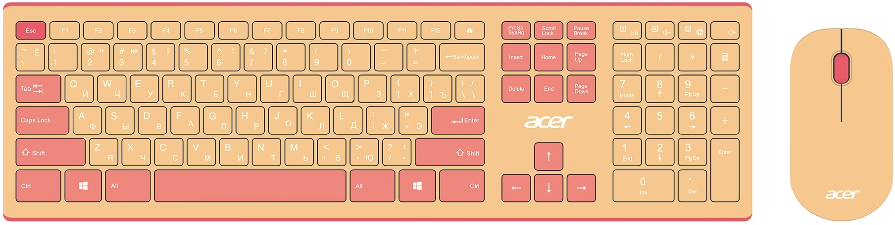 Acer OCC205 [ZL.ACCEE.00F] Комплект (клавиатура+мышь) розовый/бежевый/USB/slim беспроводной