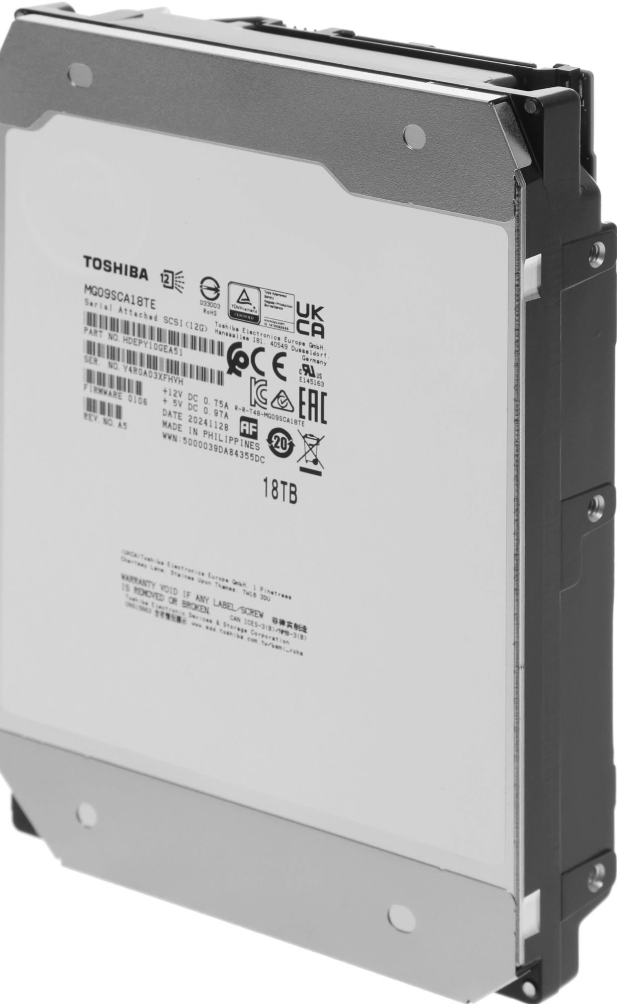 18TB Toshiba Enterprise Capacity (MG09SCA18TE) SAS, 7200 rpm, 512Mb buffer, 3.5"}