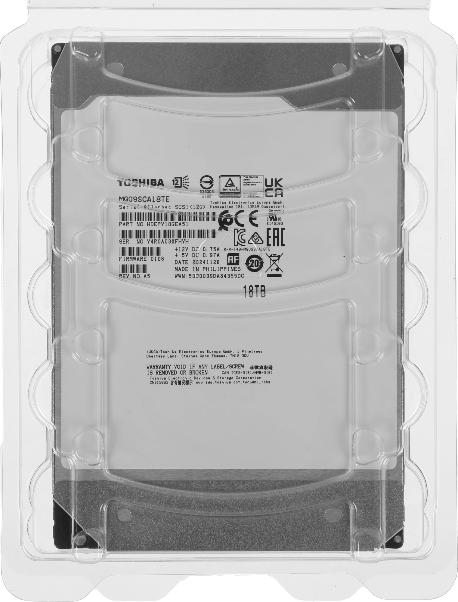 18TB Toshiba Enterprise Capacity (MG09SCA18TE) SAS, 7200 rpm, 512Mb buffer, 3.5"}