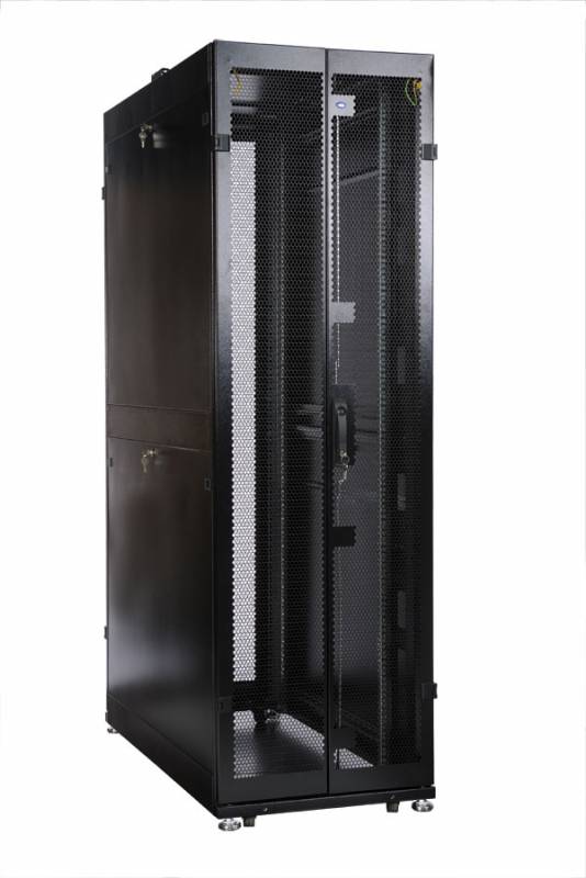 ЦМО Шкаф серверный ПРОФ напольный 42U (600x1000) дверь перфорированная 2 шт., цвет черный, в сборе (ШТК-СП-42.6.10-44АА-9005) (1 коробка)