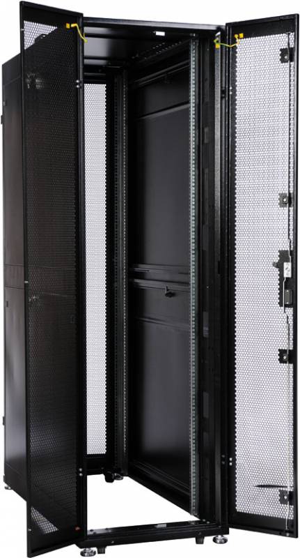 ЦМО Шкаф серверный ПРОФ напольный 42U (600x1000) дверь перфорированная 2 шт., цвет черный, в сборе (ШТК-СП-42.6.10-44АА-9005) (1 коробка)